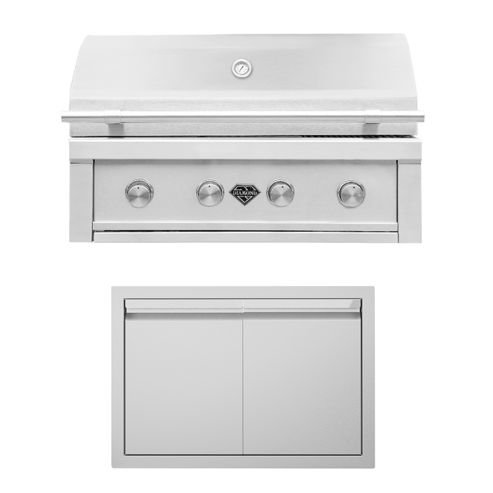 Videl USA Grill Signature Collection 1 – 36″ Gran Fuego 4-Burner Built-In Grill with 48″ + 24″ Knock-Down Islands, 36″ Double Doors DG-PAKG1