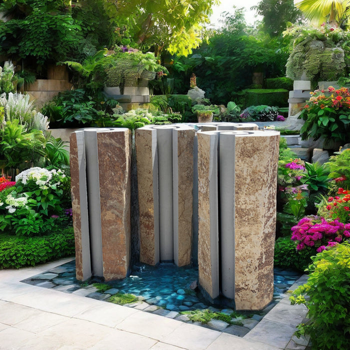 Nature Basalt Stone Sculpture Water Garden Fountain Outdoor